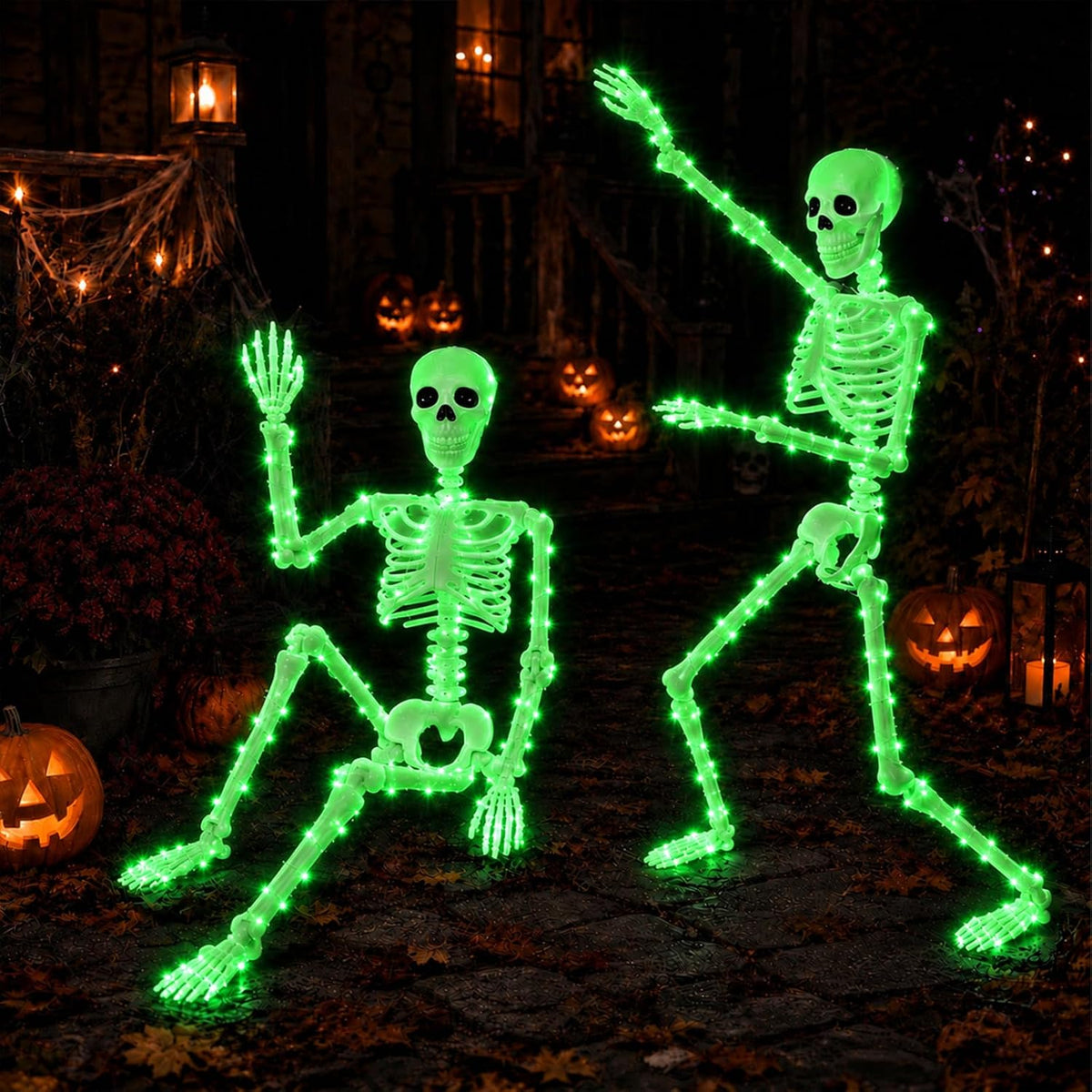 2Pack36 Halloween Light up Skeleton Deco(350 Green Lights,6H autoโOff)