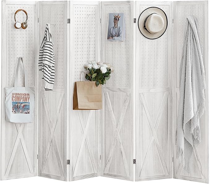 ALeesing 6 Panel Pegboard Room Divider, 5.6Ft Pegboard Display Folding Privacy - Image 9