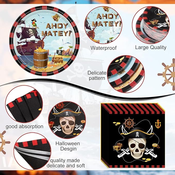 452 Pcs Pirate Party Supplies Decorations for 50 Guests, Pirate Treasure Them...