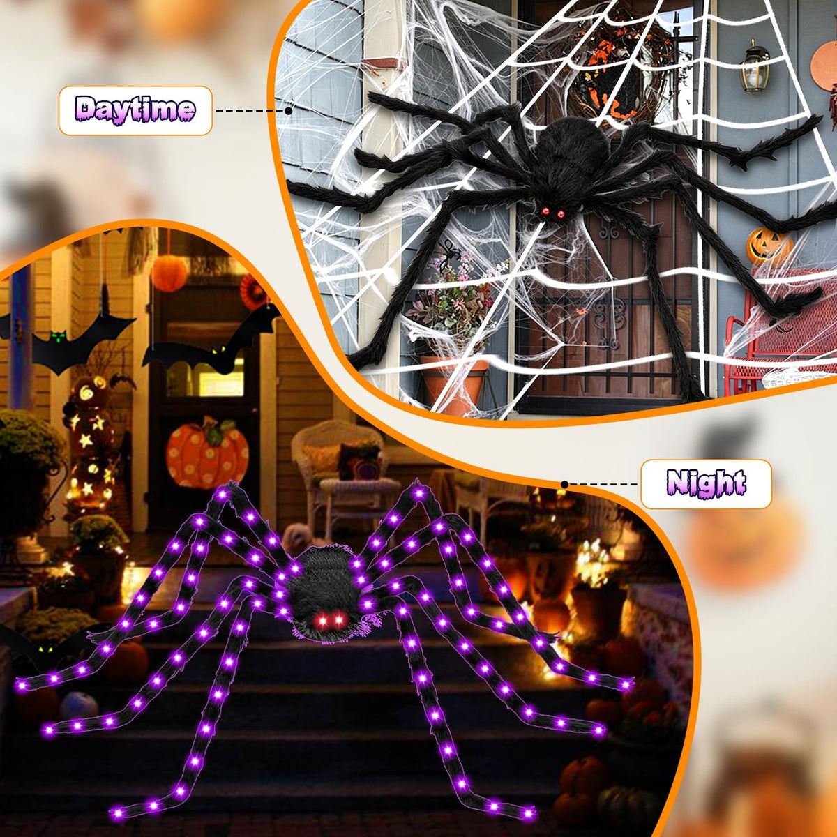 Halloween Decorations Outdoor, 250 LED Halloween Giant Spider Web Lights, 200...