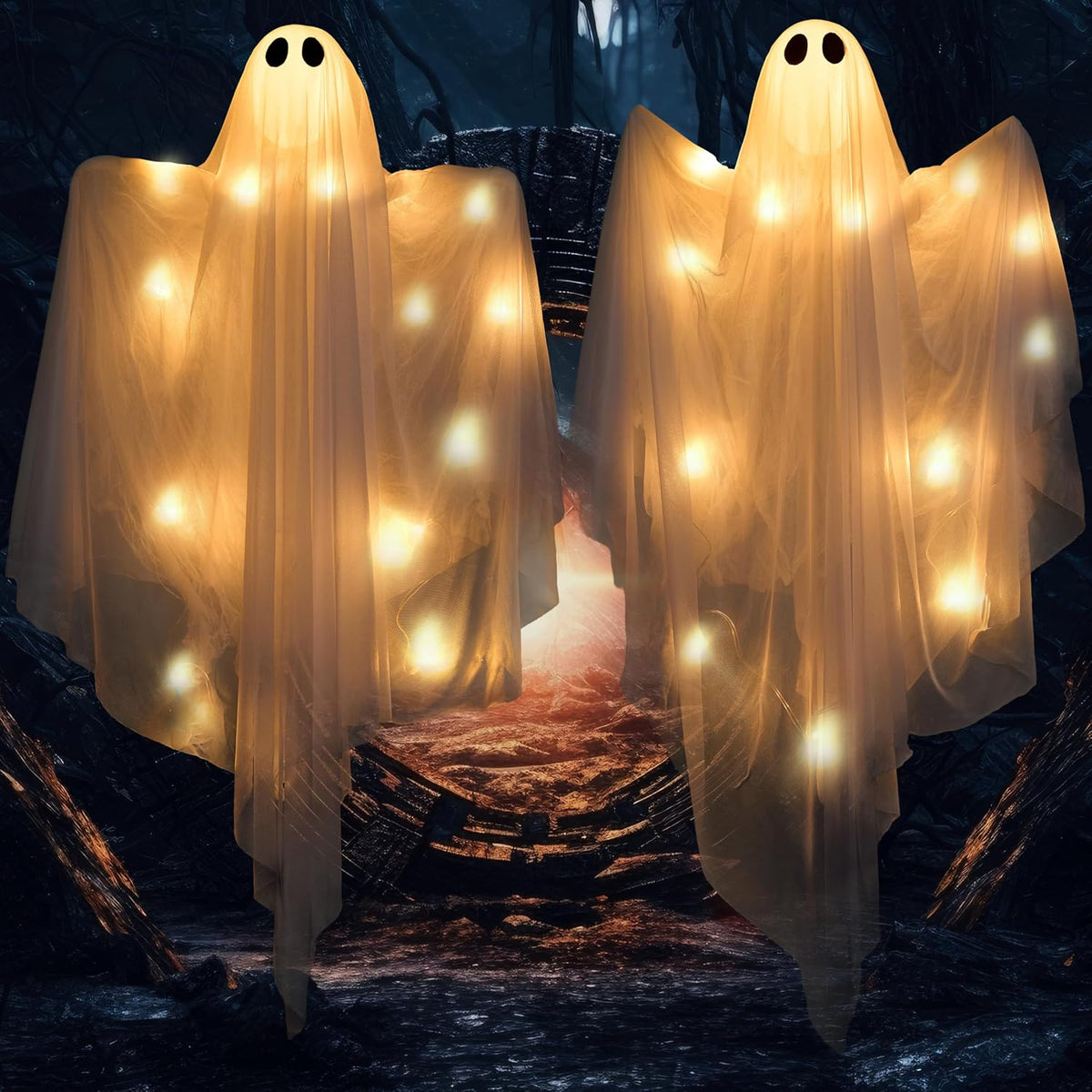 JOYIN 2 Pcs 47โ Halloween Light up Hanging Ghost Decorations Outdoor, Hallowe...