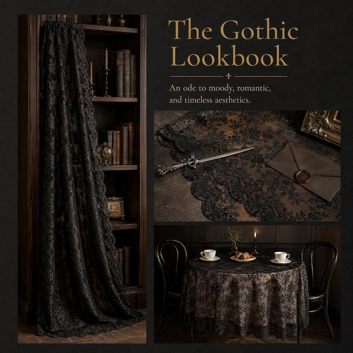 Halloween Black Lace Tablecloth Vintage Embroidered Table Cloth