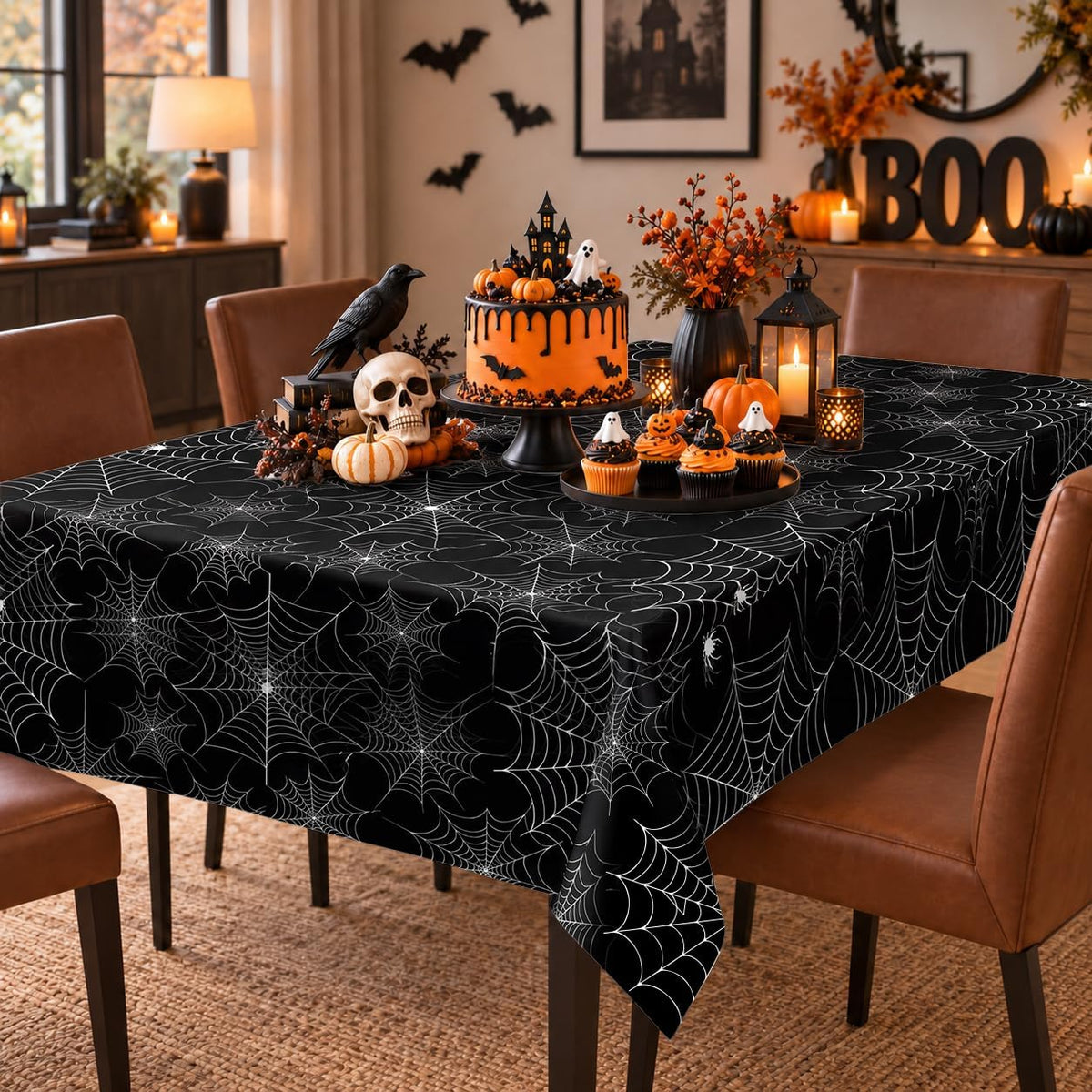 12 Pack Halloween Tablecloth, 108 x 54 in Spider Web Table Cloth