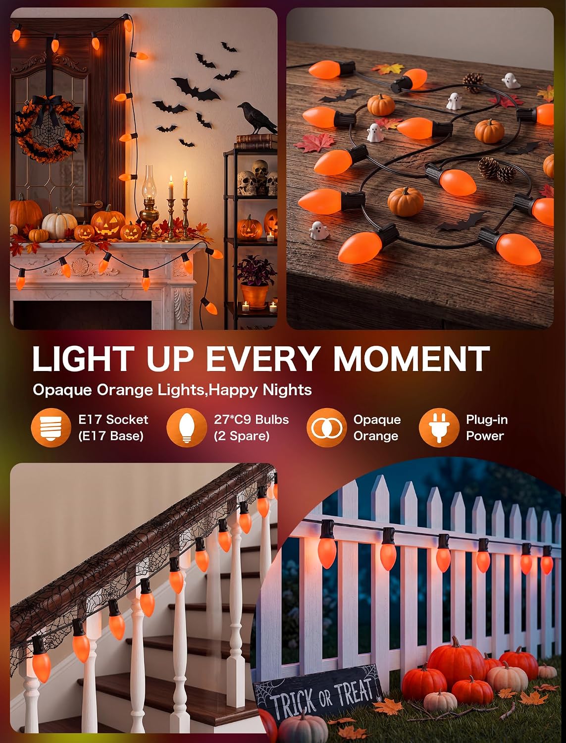 SUNSGNE C9 LED Halloween Orange String Lights 25FT Outdoor String Lights with...