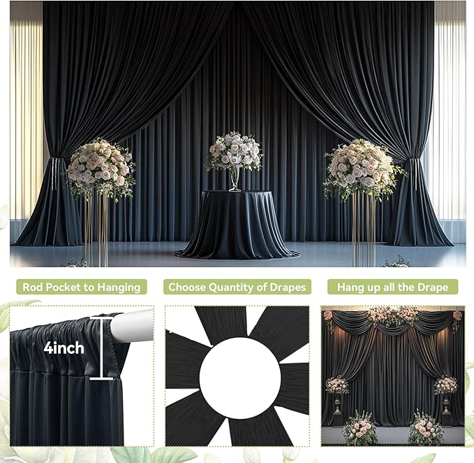 PartyVillage 20ftร15ft Black Backdrop Curtain for Halloween Parties, 4 Panels...