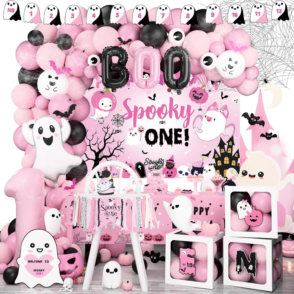 Halloween 1st Birthday Party Decorations,Spooky One Birthday Supplies Decor (...