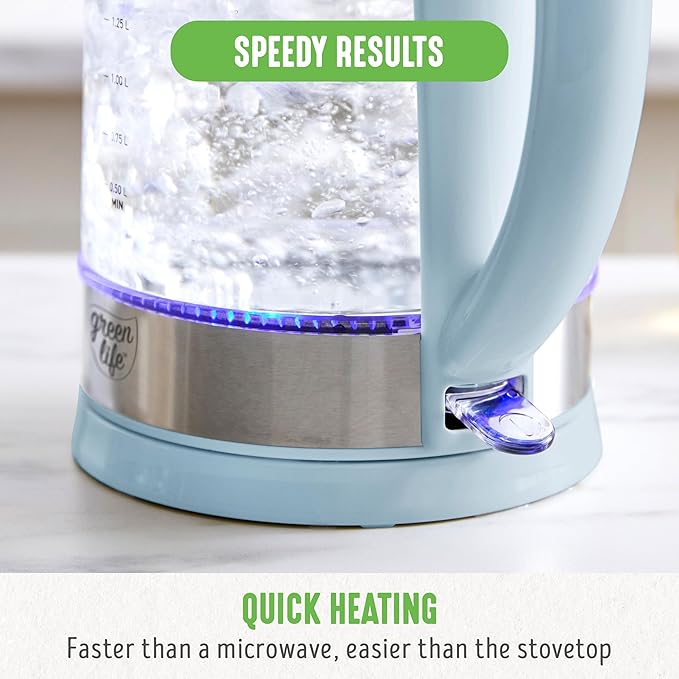 GreenLife 1.7 Liter Glass Electric Kettle, Easy One Touch Use, Quick Heating - Image 9