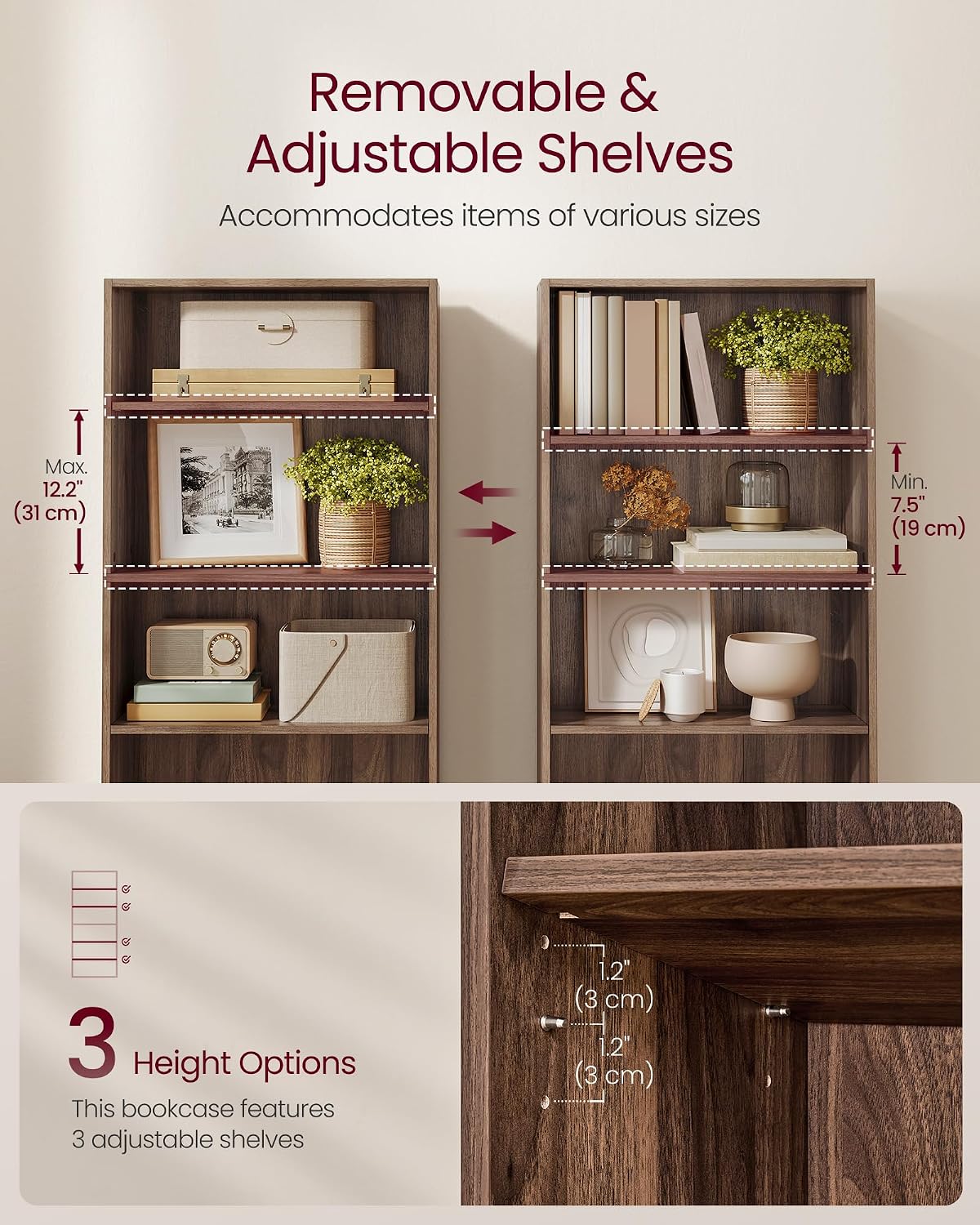 VASAGLE 5-Tier Bookshelf, Storage Organizer, 23.6 x 9.4 x 52.8 Inches