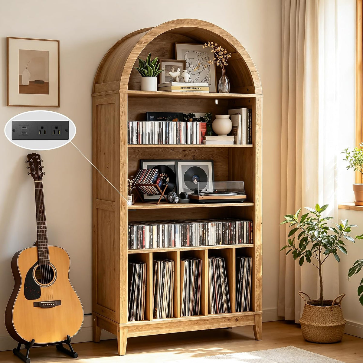 Large Record Player Stand Holds 350+ Albums, 5 Tier Arched Bookshelf Vinyl Re...