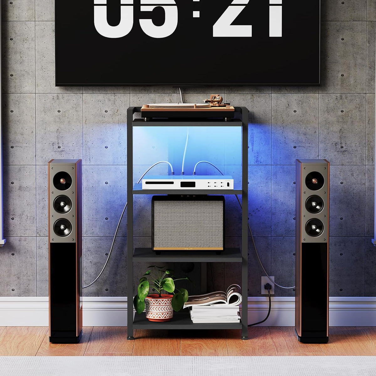 HOOBRO Game Console Shelf, 4-Tier Video Gaming Consoles Stand with Outlet &am...