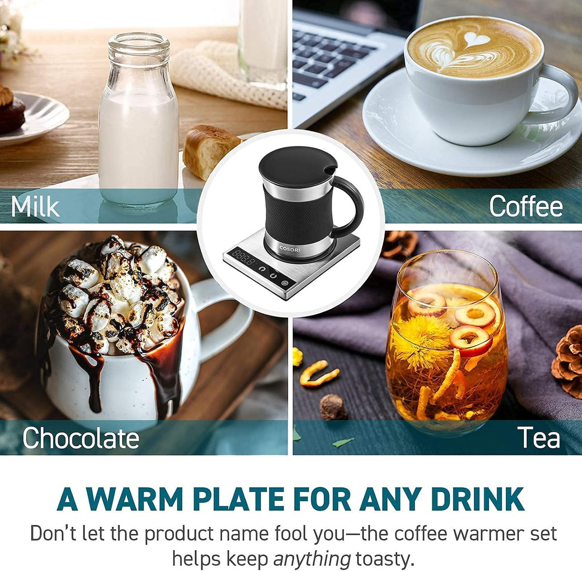 Cosori Coffee Mug Warmer & Mug Set, 1ยฐF Precise Temperature Control
