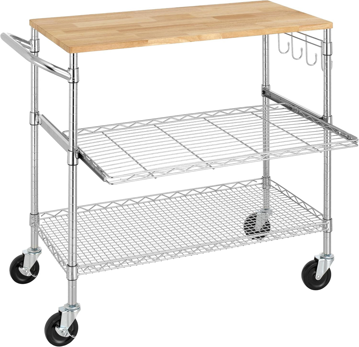 Finnhomy 3-Tier Rolling Kitchen Cart with 18" D x 36" W Oak Wood Ta...