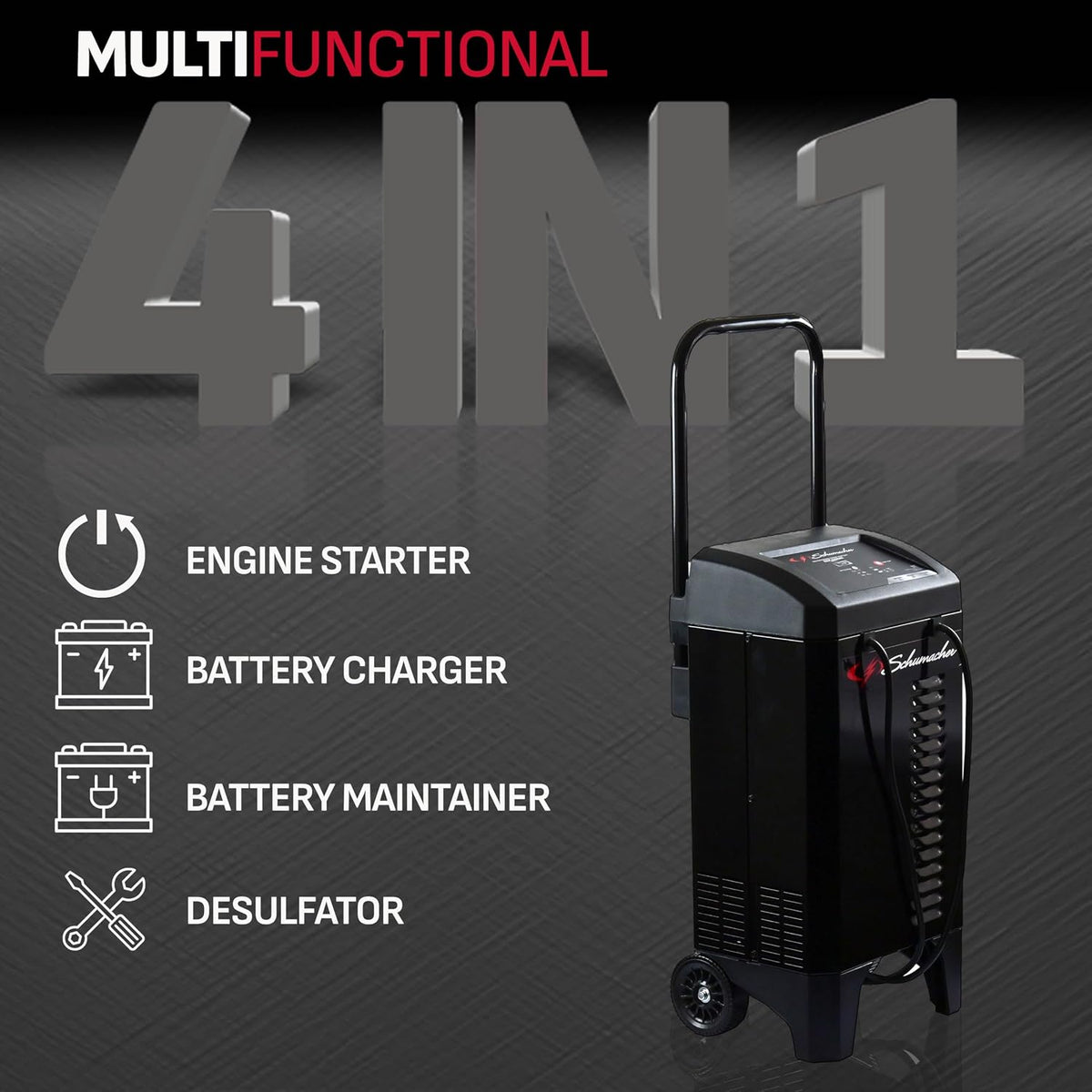 Schumacher Electric Wheeled Automatic 6A Car Battery Charger and 200A Engine ...