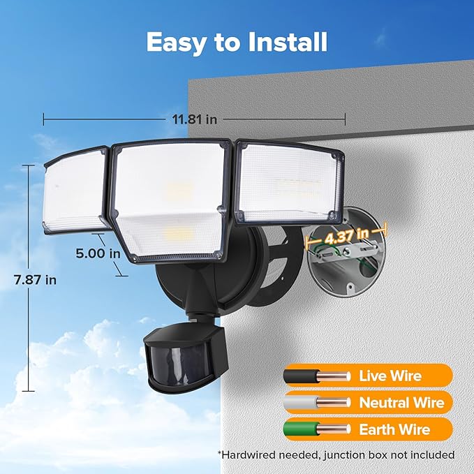 LUTEC 80W 9000LM LED Security Light Hardwire Motion Sensor Outdoor Lights - Image 8