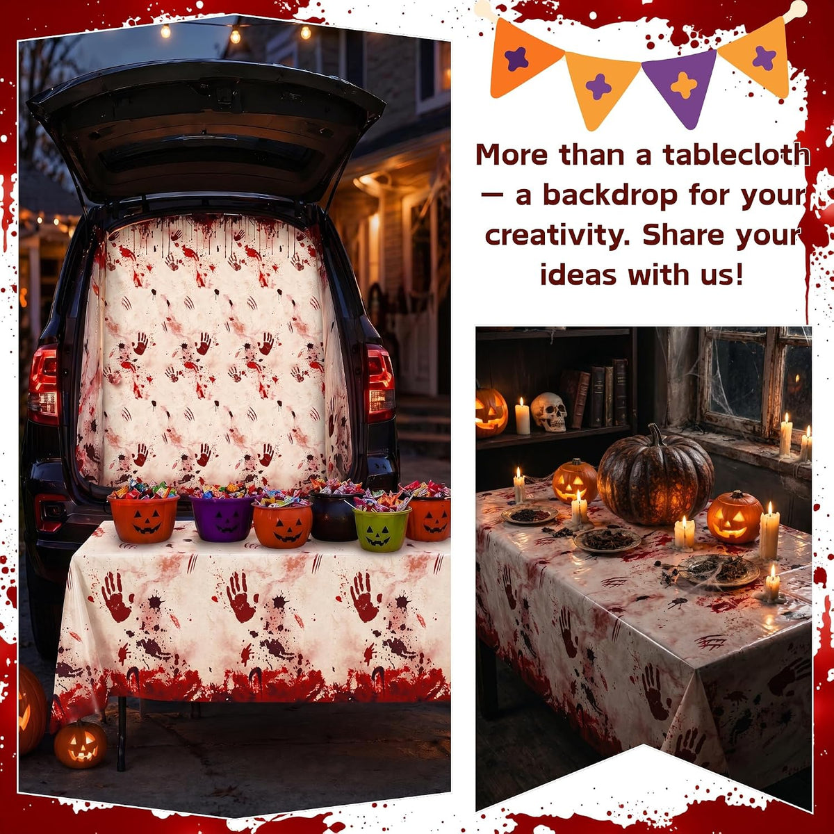 100FT x 54IN Halloween Bloody Print Plastic Tablecloth Roll with Cutter Box