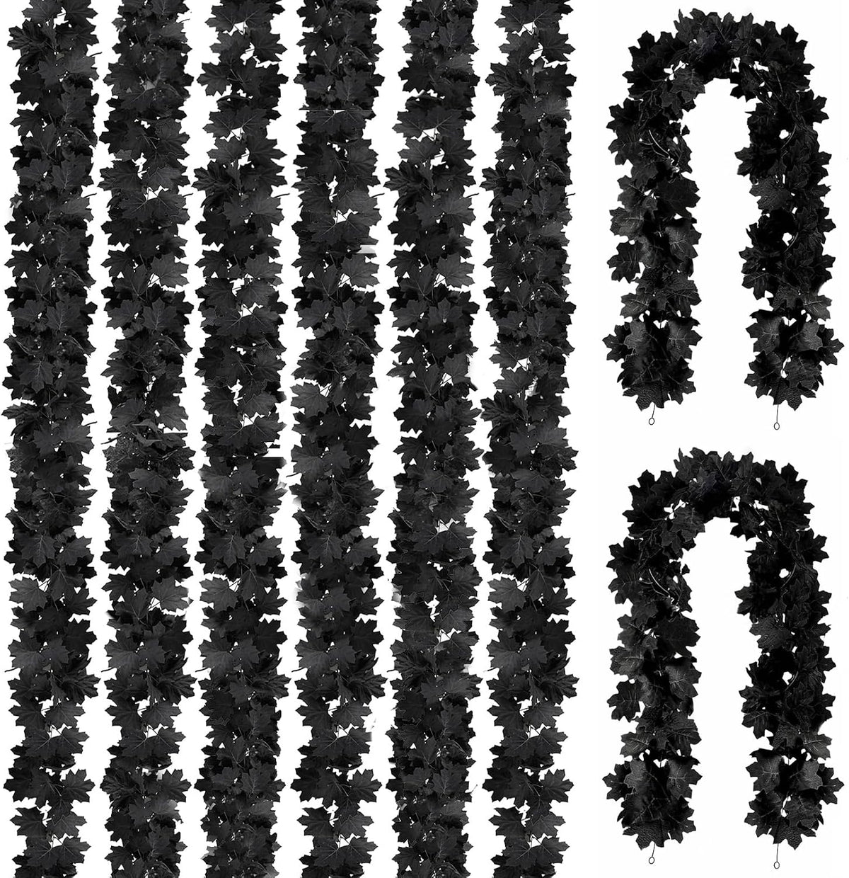 Joyhalo 8 Pack 5.7FT Halloween Garland Black Leaf Garland for Mantle, Artific...