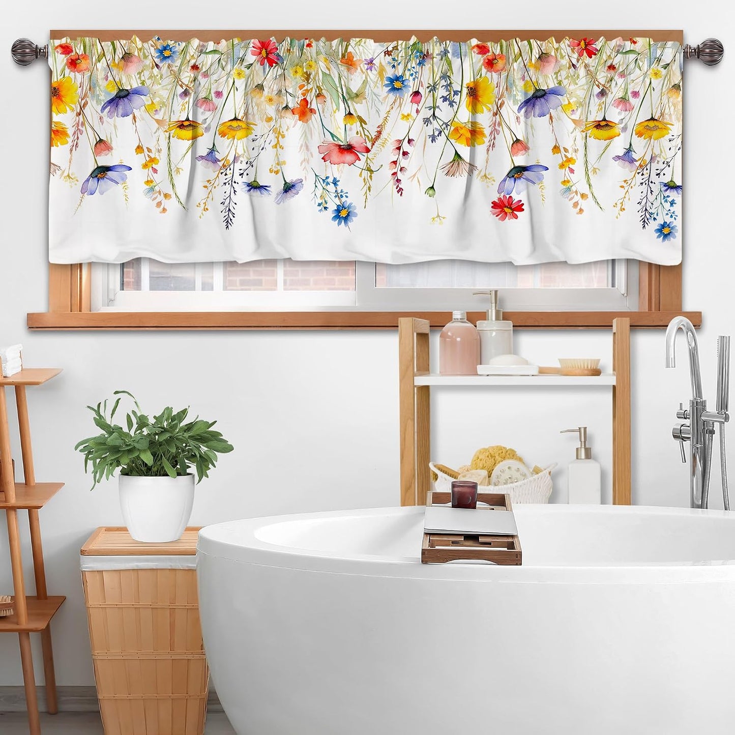 3 Piece Spring Kitchen Curtains and Valances Set for Window | Summer Floral Cafe Curtain 36 Inch Length Black & White Buffalo Plaid Kitchen Decor