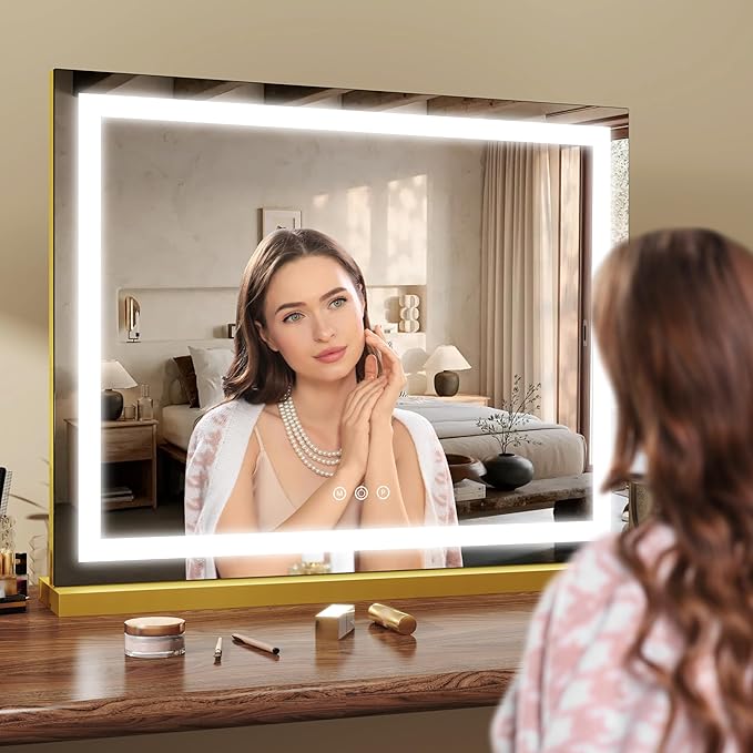 ROLOVE Gold Vanity Mirror with Lights 23x18 Inch, 3-Color Dimmable LED & Touch - Image 7