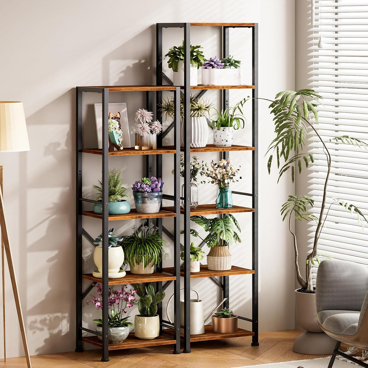Furologee 6 Tier Bookshelf, Tall Narrow Bookcase, Rustic Brown