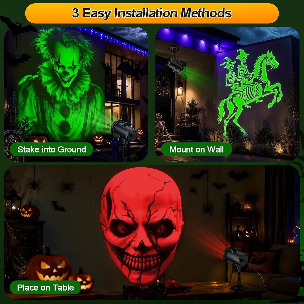 12-in-1 Halloween Projector Lights, Outdoor Dynamic Halloween Projector