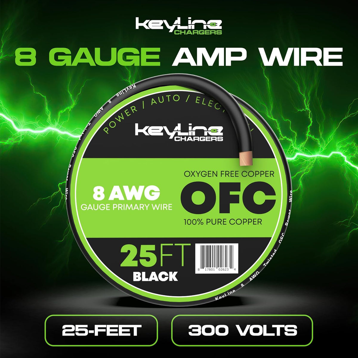 8 Gauge Wire (25ft) AWG Amp Battery Cable for Automotive Electrical Wiring - ...