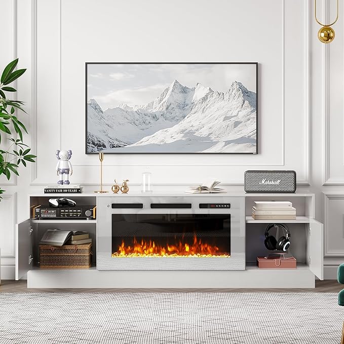Fireplace TV Stand with Two Hinged Doors - Image 7