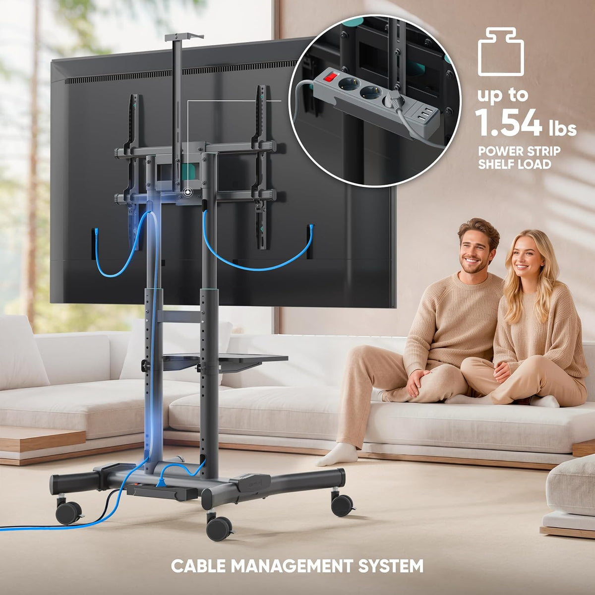 ONKRON Mobile TV Stand 50-90 Inch, up to 200 lbs, max VESA 800x600, Black