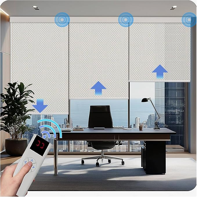 Motorized Blinds with Remote Cordless Automatic Motorized Shades Custom Blinds - Image 2