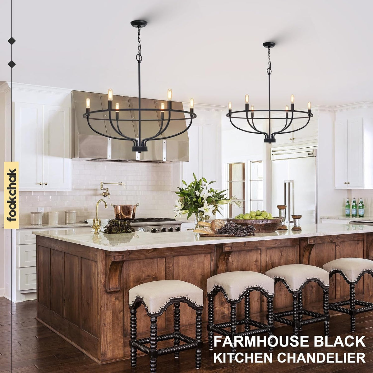 Black Farmhouse Chandelier, 6-Light Dining Room Light Fixture