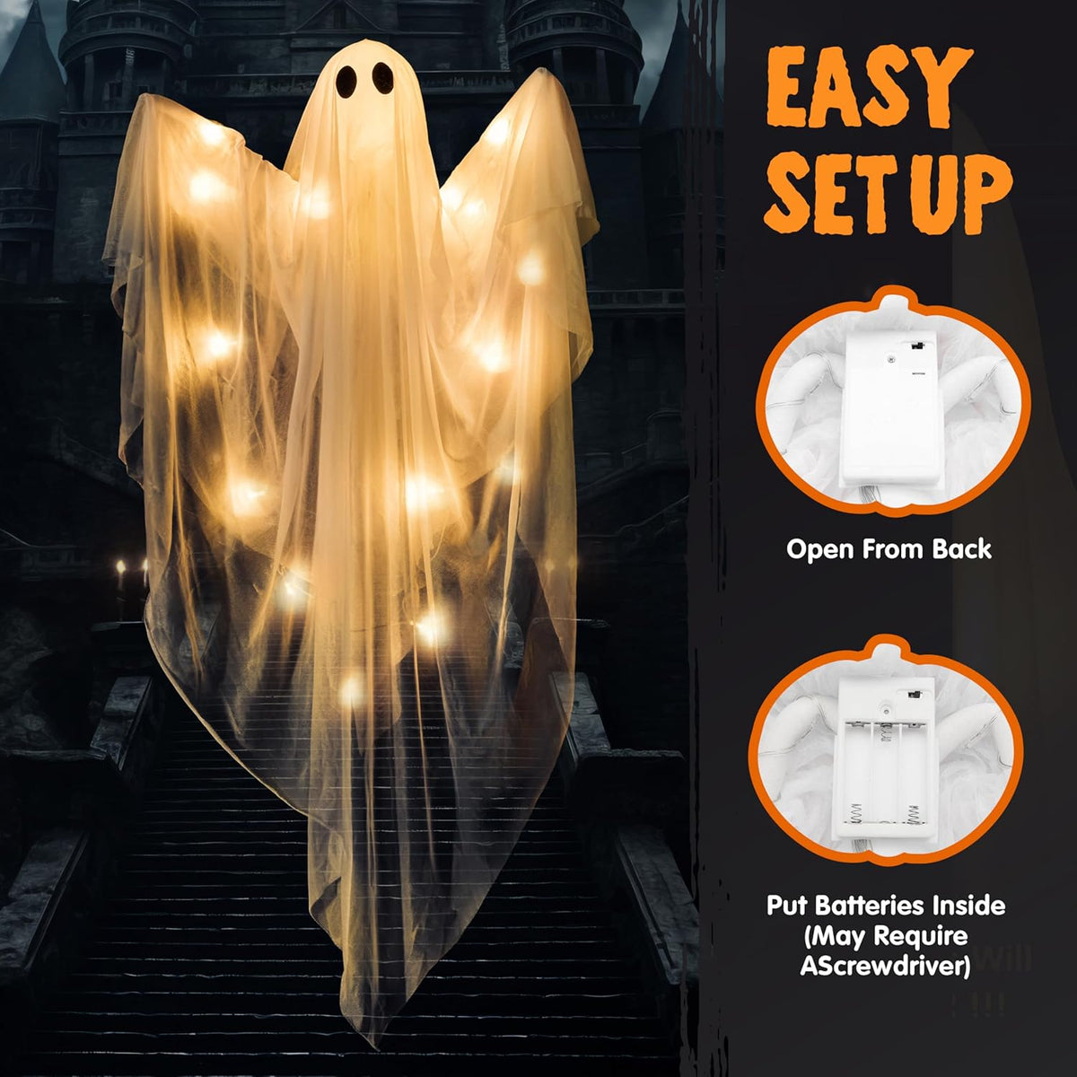 JOYIN 2 Pcs 47โ Halloween Light up Hanging Ghost Decorations Outdoor, Hallowe...