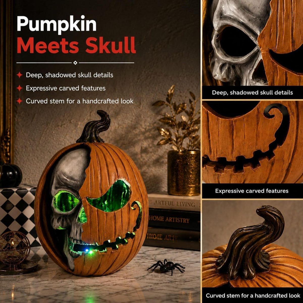 Led Light Up Jack O Lantern, Pumpkin Skull Halloween Decorations for Home