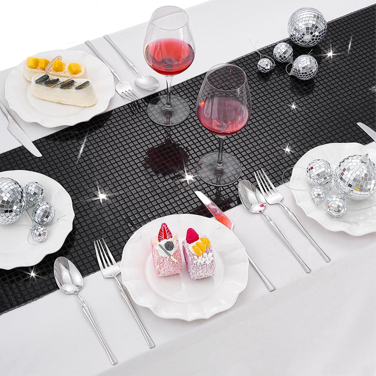 Disco Party Table Runners 6 Packs 12 x 72 Inches - Black Sequin Table Runners...