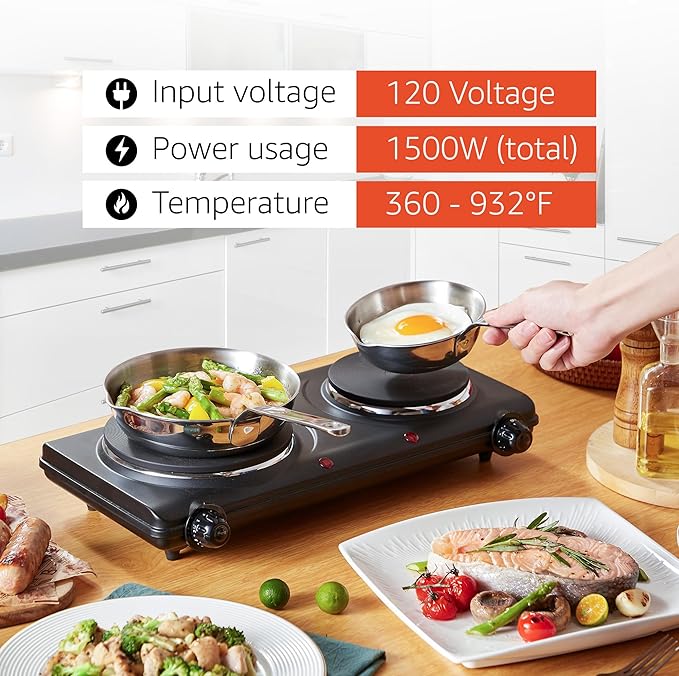 Elite Gourmet EDB-302BF# Countertop Double Cast Iron Burner, 1500 Watts - Image 7