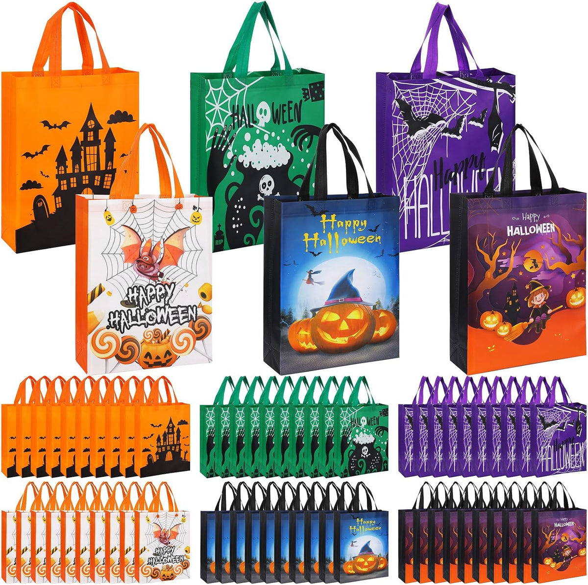 Sanwuta 150 Pcs Halloween Tote Gift Bags 14.9 x 11.8 Large Bags