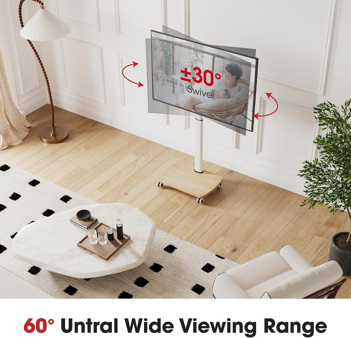 AOKCOS Rolling TV Stand for 32-65 Inch TVs, Portable Mobile TV Stand on Wheel...