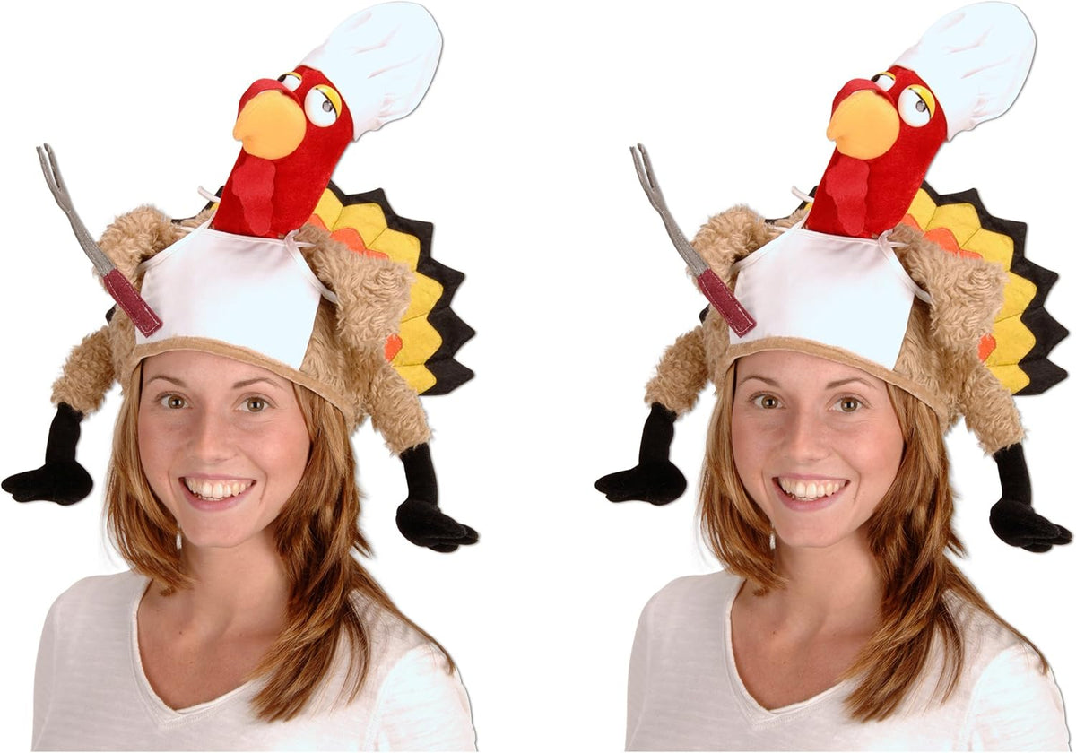 Beistle Unisex Plush Chef Turkey Hats, 2 Pieces โ Thanksgiving Dinner Party S...