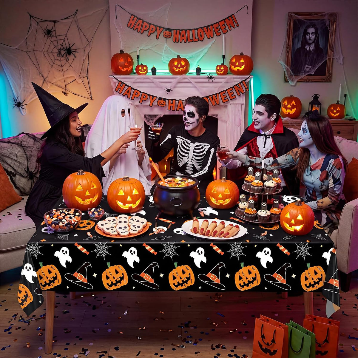 54 Inch X 300 Feet Plastic Table Cover Roll Disposable Halloween Tablecloth P...
