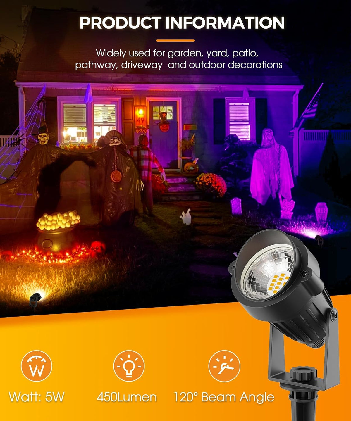L LOHAS LED Halloween Lights Outdoor, Orange and Purple Spotlight 5W