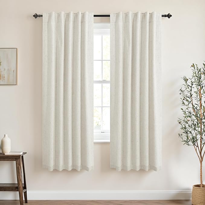 KOUFALL 42x42 Inches Long Cream Beige Back Tab Linen Blackout Curtains by KOUFALL