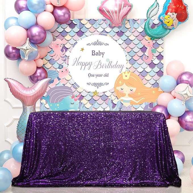 SquarePie Sequin Tablecloth 60 x 120 Inch Purple Sparkly Table Cloth for Hall...