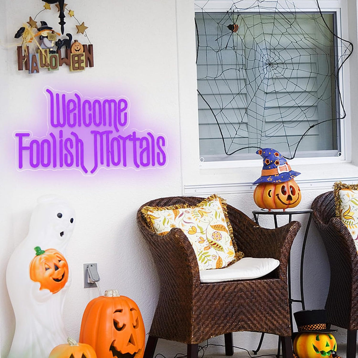 Welcome Foolish Mortals Neon Sign, Halloween Neon Light Spooky Gothic Haunted...