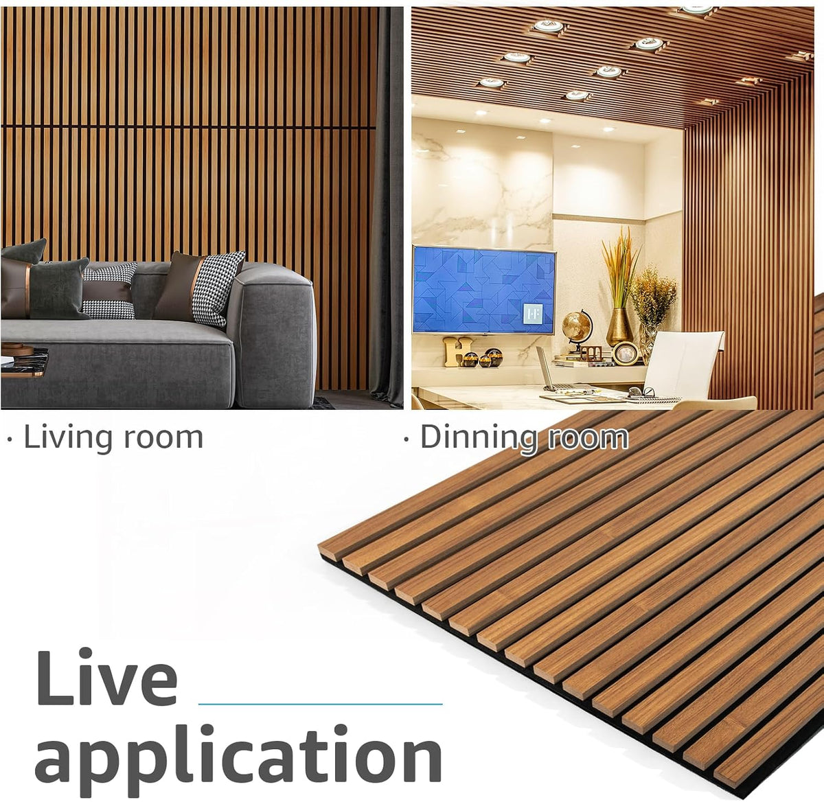 Art3d 4-Pack Fluted Acoustic Wood Slat Wall Panel, 47.2 x 23.6 Inch, Teak