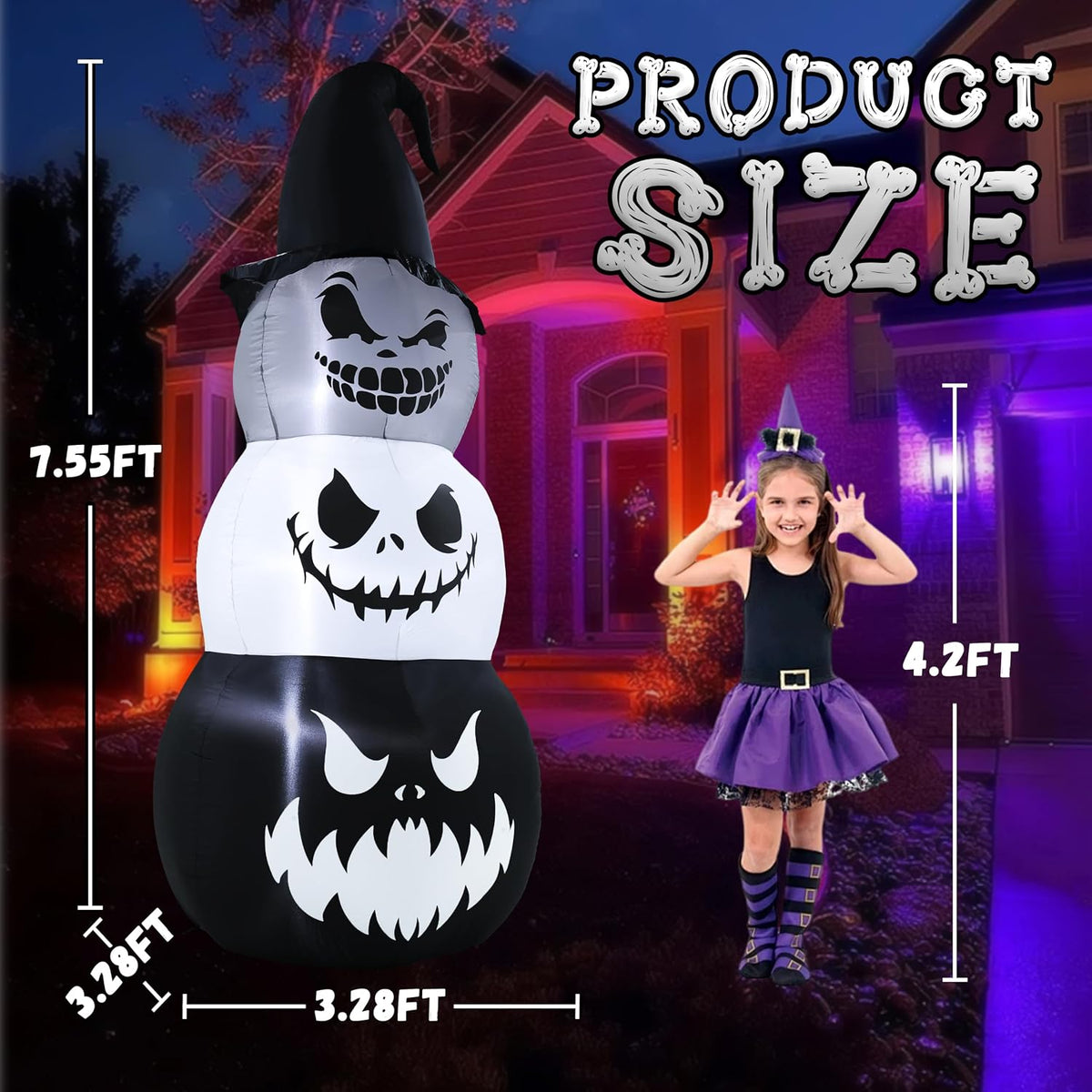 7.6ft Halloween Inflatables Pumpkin Ghost Tower Outdoor Decoration