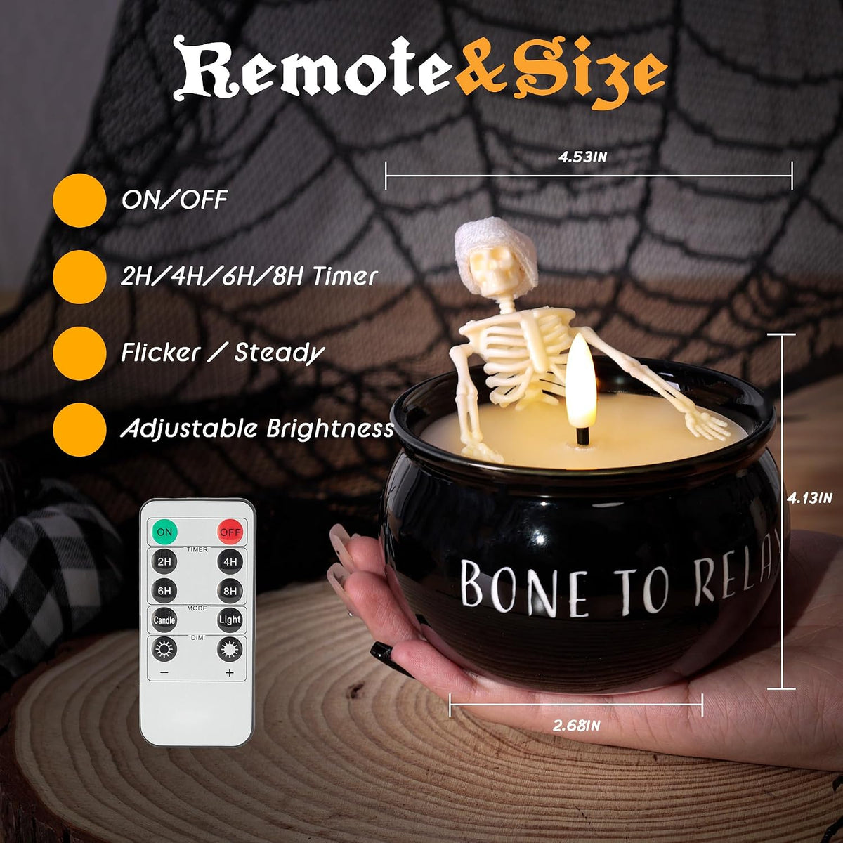 Halloween Flameless Candles 2 Pack, Skeleton Bath Battery Operated Decor