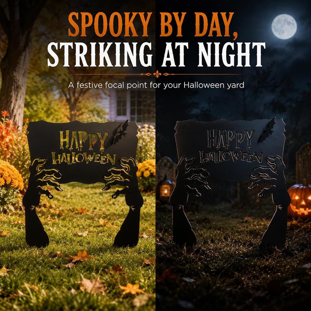Metal Hand Happy Halloween Garden Stakes๏ผDecorative Scary Yard Stakes