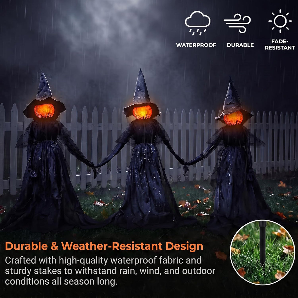 Evergreen Set of 3 LED Black Halloween Witches with Hats Stakes | 4 Feet Tall...