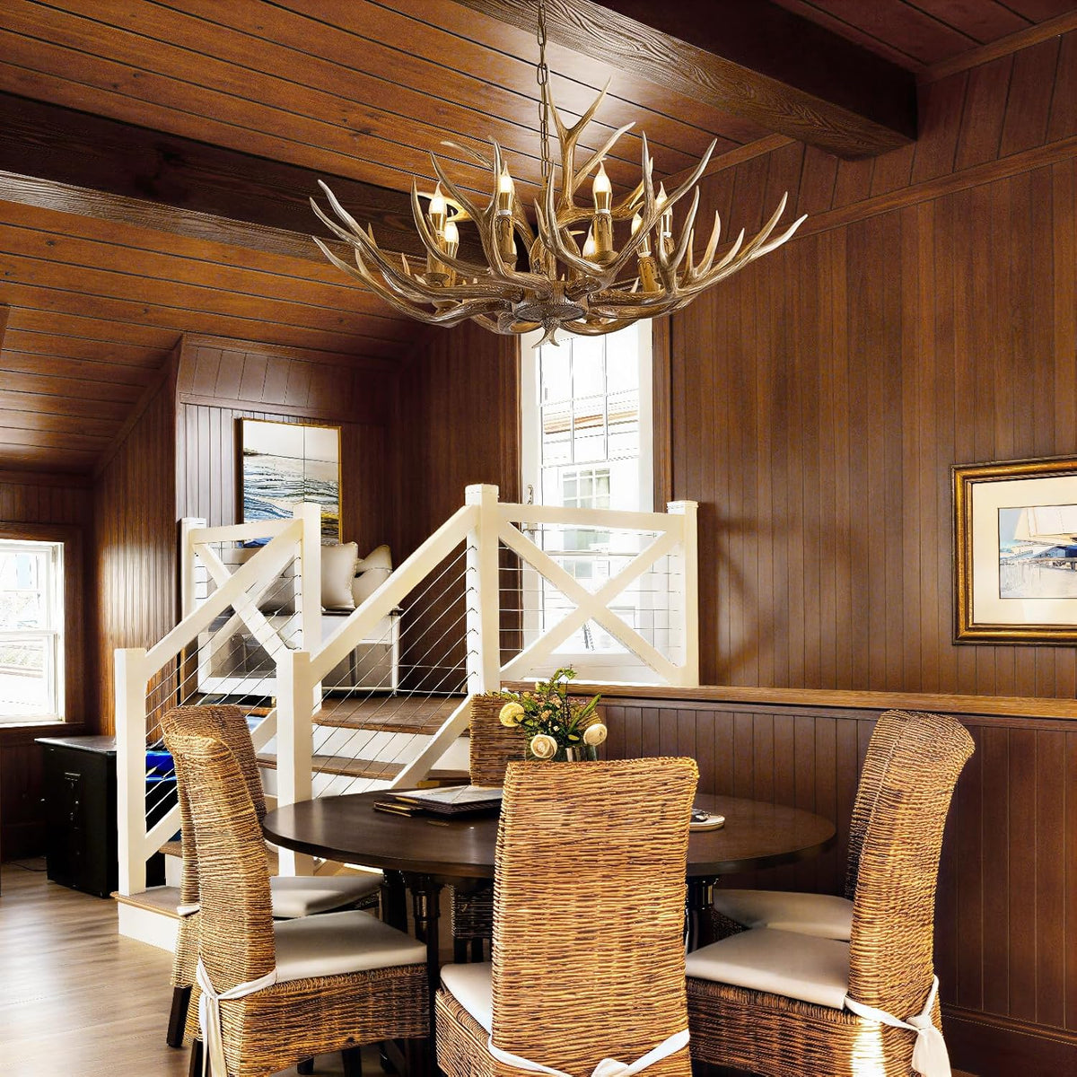 Antlers Chandelier 8 Light,Deer Chandelier Fixtures,Rustic Farmhouse Horn Ant...