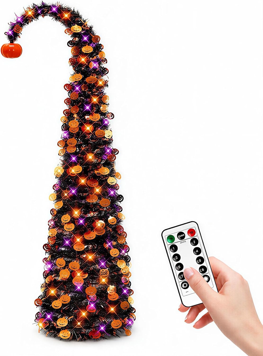 Curved Pumpkin Halloween Tree 5FT with Remote Timer Purple Orange Lights