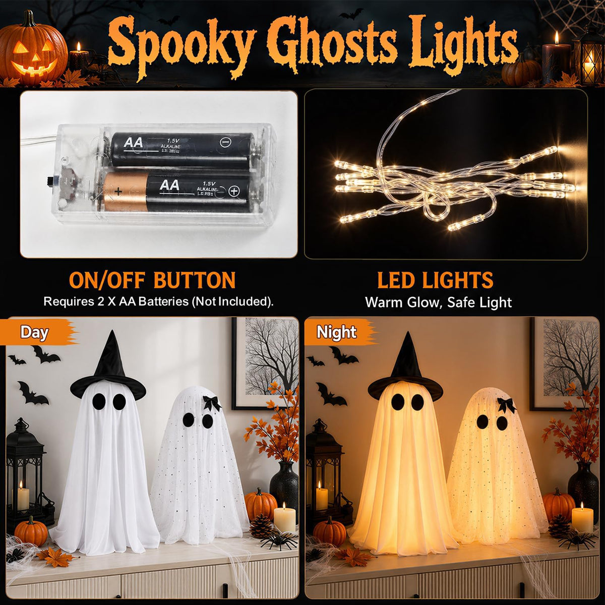 2 Pack Halloween Decorations Indoor & Outsoor, Spooky Light Up Ghost with...