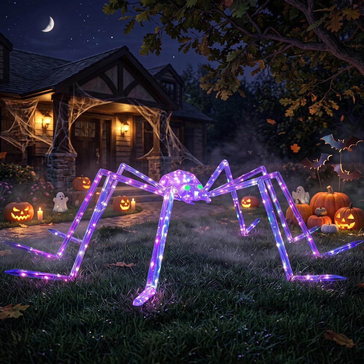 7FT Giant Halloween Spider Decorations Outdoor โ Prismatic Iridescent Light-U...